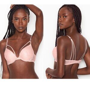 32DDD VICTORIA'S SECRET Very Sexy Push Up Bra Strappy Back Lace Light Pink $60